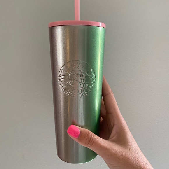 Pink and green multidimensional Starbucks Tumbler - Picture 1 of 6